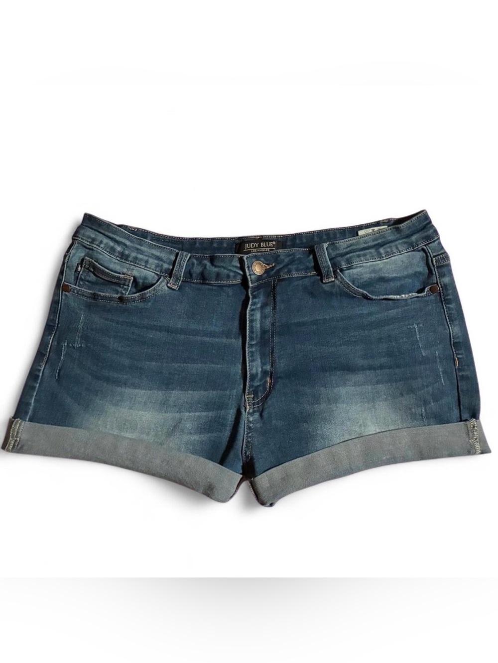 Judy Blue Medium-Dark Blue Rolled Hem Denim Shorts